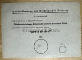aa512 - original 1938 German Reichstag election & Austria Annexation referendum voting slip