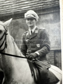 aa447 - two photos - Luftwaffe Pilot Officers on horseback with pilot badge