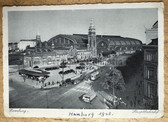 aa480 - Hamburg Train Station with large swastika over the entrance postcard