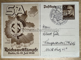 aa487 - c1938 SA Reichswettkaempfe in Berlin with SA sports badge with special cancellation