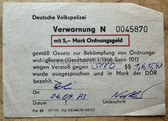 aa871 - c1983 VP Volkspolizei Ordnungsgeld - penalty fine - receipt for 5 Mark