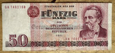 om488 - c1975 original East German banknote - 50 Mark with Friedrich Engels