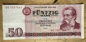 om491 - c1975 original East German banknote - 50 Mark with Friedrich Engels