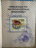 ab379 - c1974 DSF Deutsch-Sowjetische Freundschaft member book with due stamps - East German Soviet Friendship society - issued to a man from Frankfurt/Oder