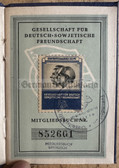 ab381 - c1953 DSF Deutsch-Sowjetische Freundschaft member book with due stamps & Stalin - East German Soviet Friendship society - issued to a man from Berlin