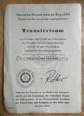 ab272 - 24 - original 2 piece Transit Visa - Transitvisum - permit to cross the territory of the DDR - issued by Grenztruppen/PKE (Stasi document control officers)