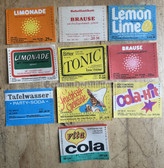ab423 - 6 - original DDR drinks label - lot of different cola and soda labels - 10 items