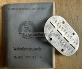 ab536 - NVA WDA Wehrdienstausweis document with dog tag - c1990 Fürstenwalde