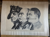 ab583 - original c1940s artist print - portrait of Adolf Hitler with Bismarck & Friedrich II - large size - signed