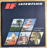 oz042 - c1973 East German national airline INTERFLUG - in flight on board route map booklet - English language