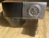 wo612 - black leather conscript soldier & NCO issue NVA, BePo and Grenztruppen belt - with 1960s buckle - 89cm long