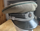 lv002 - ultra scarce c1956 dated NVA officer visor hat - RD Rear Services dark green piping - size 56