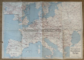 od195 - c1976 East German map of Deutsche Reichsbahn railways network in Europe - wall chart type - measures 23" x 16 1/2"