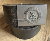 wo255 - black leather conscript soldier & NCO issue NVA, BePo and Grenztruppen belt - 90cm long