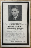 dc001 - German WW2 death card - 1st May 1945 kia in Italy - Franz Simml