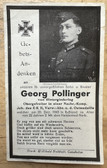 dc004 - German WW2 death card - Iron Cross 2nd class + wounded badge + Eastern Front Medal- kia December 1943 Russia - Obergefreiter Signaller Georg Pollinger