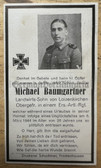 dc007 - German WW2 death card - killed in an accident on home leave March 1944 - Obergefreiter Artillery Michael Baumgartner