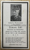 dc008 - German WW2 death card - died in Russian POW camp in July 1945 - Obergefreiter Gebirgsjäger Simon Eckl