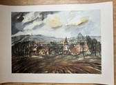 po016 - original large DDR Grenztruppen poster print - border landscape with guard towers