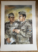 po029 - original large DDR Grenztruppen poster print - Helfer and border guards officer in field uniform