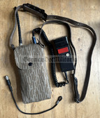 wo254 - c1989 dated East German UFT771 military walkie talkie phone with carry strap, Strichtarn pouch, antenna and microphone