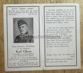 ac422 - German WW2 death card - 17th Feb 1943 in Wertgowtschina in Russia - MG Troop Leader Unteroffizier - Karl Glaser