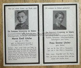 ac424 - German WW2 double death card - April 1945 in Ischampei/Urals POW Camp hospital in Russia - Emil Litzler and his wife who died in 1954