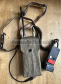 wo416 - c1986 dated East German UFT771 military walkie talkie phone with carry strap, Strichtarn pouch, antenna and microphone