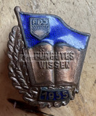 gw320 - FDJ Youth organisation - c1955 Abzeichen für gutes Wissen AfgW in bronze - enamel with serial number & year