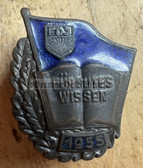 gw321 - FDJ Youth organisation - c1955 Abzeichen für gutes Wissen AfgW in silver - enamel with serial number & year