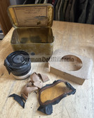 mp026 - original British WW2 gas mask respirator tin with filter and Mansfield maker label