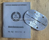 ac451 - NVA WDA Wehrdienstausweis document with dog tag - c1988 Schmoelln