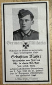 mp002 - German WW2 death card - January 1945 kia in Dormagen Western Front - Unteroffizier Artillery - Sebastian Mayer