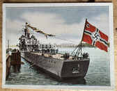mp033 - c1930s German cigarette collector card - Kriegsmarine Cruiser Karlsruhe