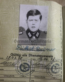 ac473 - NVA WDA Wehrdienstausweis document with dog tag - c1974 Zwickau - Admin troops - with black collar uniform photo & driving penalty points card