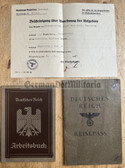 ac493 - Arbeitsbuch, Reisepass Passport & 1940 war wedding cert for a woman from Magdeburg