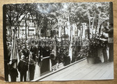 ac535 - original 3rd Reich press photo Berlin - NSDAP speaker & War Veterans organisations with flags