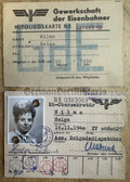ac572 - c1969 DR Deutsche Reichsbahn Railways works ID card & c1990 Railways Trade Union membership card for the same woman from Berlin