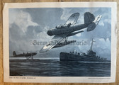 mp057 - original German WW2 poster print - Luftwaffe Arado planes capture British submarine at Sea