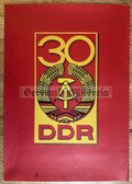 gw078 - c1979 original East German propaganda poster - 30th anniversary of the DDR - 16" x 11 3/8"