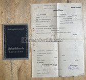 ac716 - c1941 Generalgouvernment (German occupied Poland) Arbeitskarte (workbook) and employment entry form for a woman from Tschenstochau (today Częstochowa in Poland)