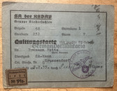 ac714 - c1935 SA Gruppe Niedersachsen - membership fees receipt card with due stamps