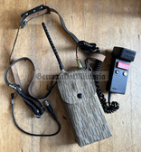 wo036 - c1988 dated East German RFT UFT771 military walkie talkie radio phone with carry strap, Strichtarn pouch, antenna and microphone