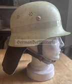 bw118 - German Feuerwehr Fire Fighter helmet with leather neck guard - adjustable liner