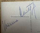 jm001 - original autograph of German test pilot Hanna Reitsch on glider meeting postcard with newspaper cutting