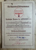 ac828 - c1938 German Musician membership card with due stamps - Reichsmusikkammer - State Music Association - Licence to perform