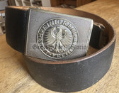 ft045 - Bundeswehr black leather belt with buckle - 90cm long