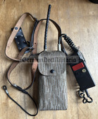 wo035 - c1988 dated East German RFT UFT771 military walkie talkie radio phone with carry strap, Strichtarn pouch, antenna and microphone
