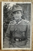 ac879 - Wehrmacht Heer NCO Feldwebel with M43 cap & many awards portrait photo