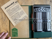 oo028 - c1967 East German mechanical pocket calculator 'Record' with user instructions